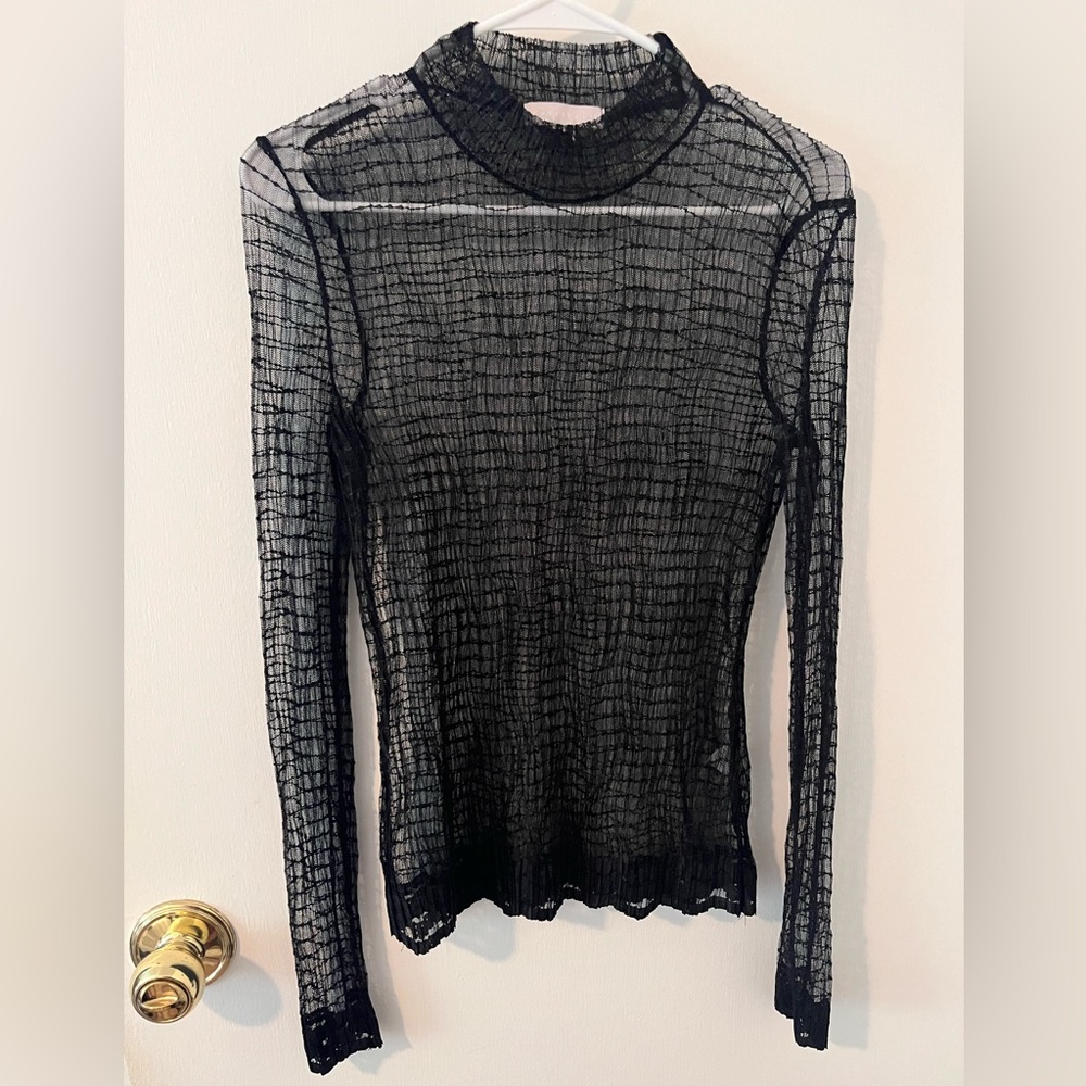 Chelsea28 Sheer Mesh Long Sleeve Black Top Medium